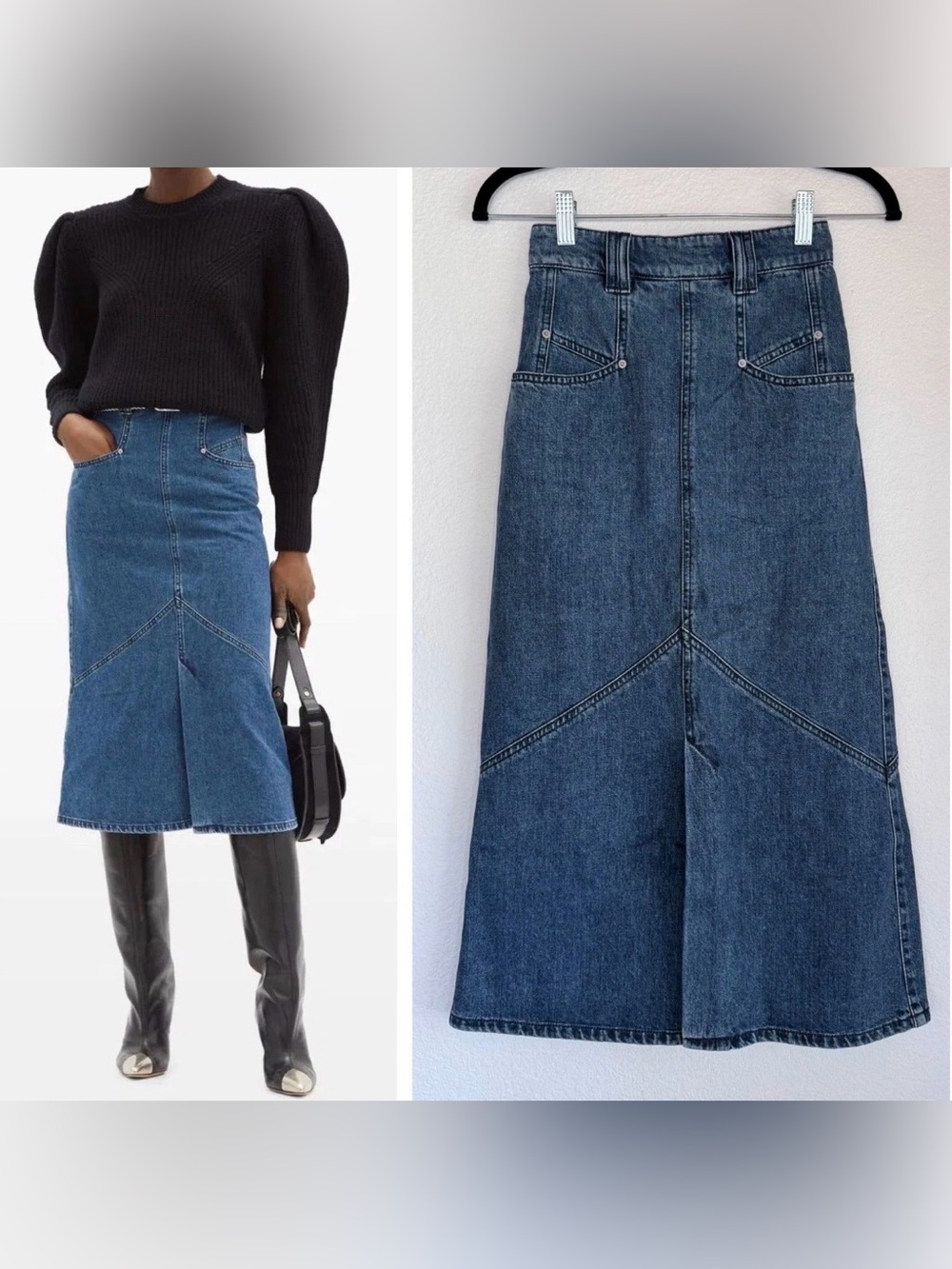 Classic Blue Denim Midi Skirt